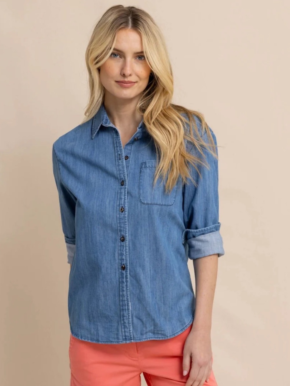 NWT Southern Tide Katherine Denim Shirt Medium Wash Indigo 100% Cotton Size XL